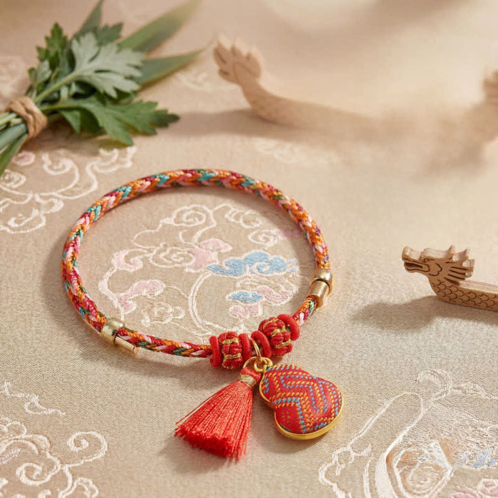 Buddha Stones Handmade Five-Color Cord Luck Red Song Brocade Chinese Lock Charm Apple Money Bag Gourd Zongzi Braided Bracelet - image 12