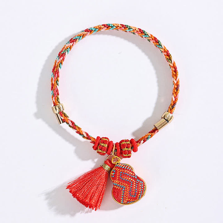 Buddha Stones Handmade Five-Color Cord Luck Red Song Brocade Chinese Lock Charm Apple Money Bag Gourd Zongzi Braided Bracelet - image 16