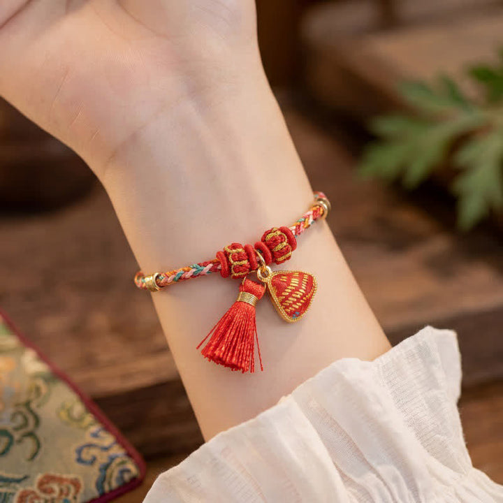 Buddha Stones Handmade Five-Color Cord Luck Red Song Brocade Chinese Lock Charm Apple Money Bag Gourd Zongzi Braided Bracelet - image 21