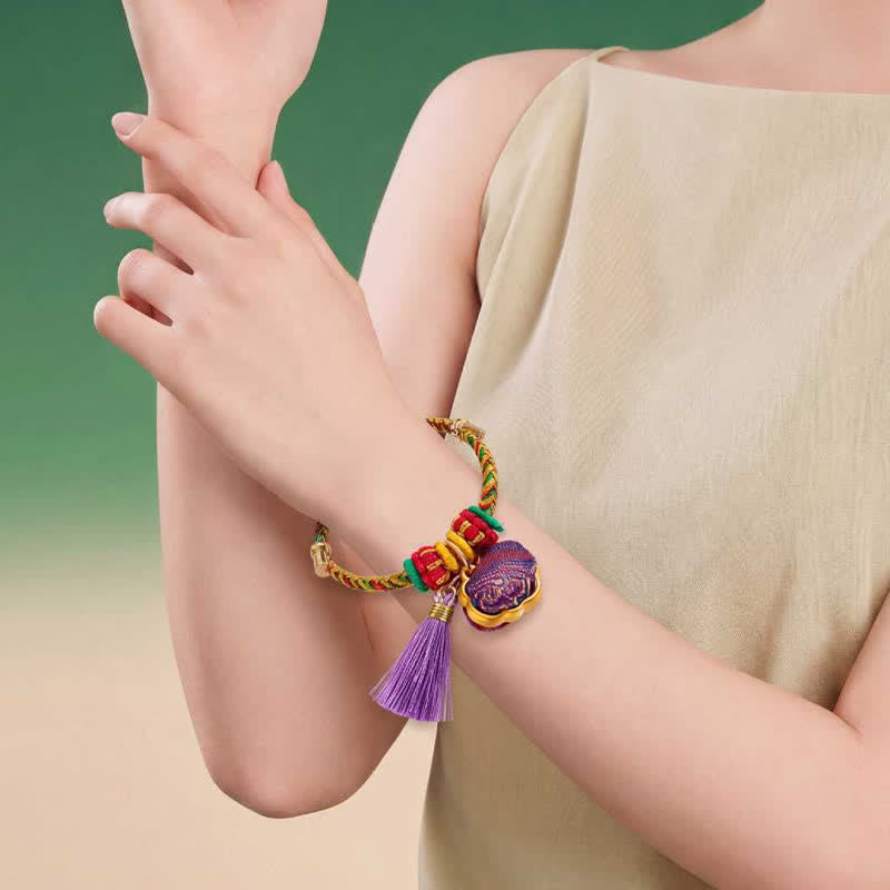 Buddha Stones Handwoven Five Color Cord Luck Purple Song Brocade Chinese Lock Charm Apple Money Bag Gourd Zongzi Adjustable Bracelet - image 10