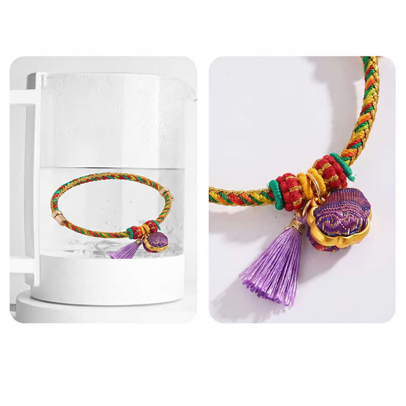 Buddha Stones Handwoven Five Color Cord Luck Purple Song Brocade Chinese Lock Charm Apple Money Bag Gourd Zongzi Adjustable Bracelet - image 14