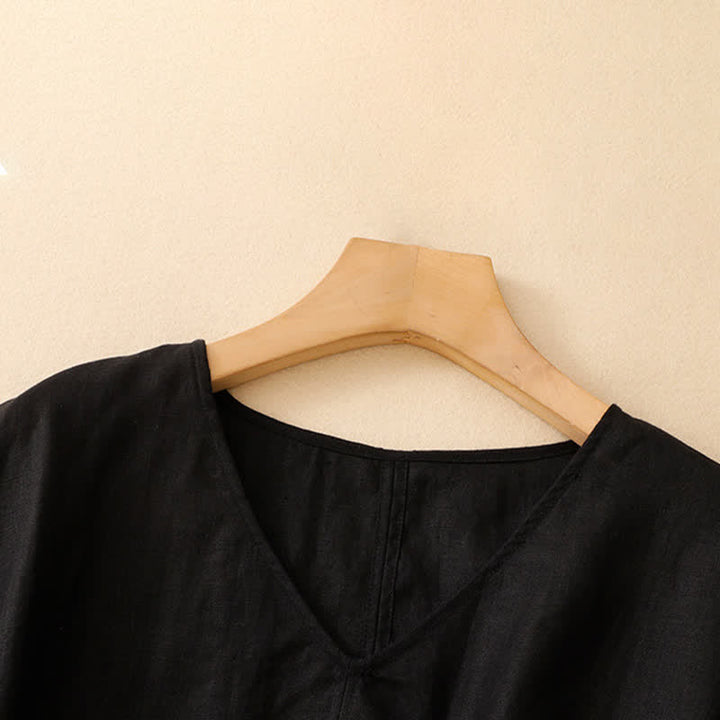 Buddha Stones Summer Casual Minimalist Side Slit Solid V-Neck Women's Short Sleeve T-Shirts - image 10