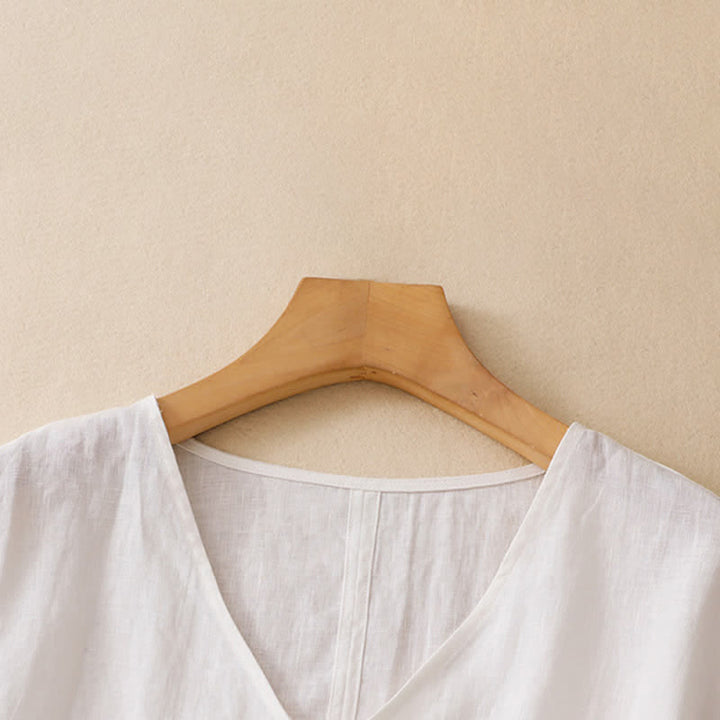 Buddha Stones Summer Casual Minimalist Side Slit Solid V-Neck Women's Short Sleeve T-Shirts - image 15