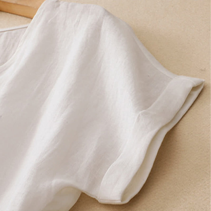 Buddha Stones Summer Casual Minimalist Side Slit Solid V-Neck Women's Short Sleeve T-Shirts - image 16