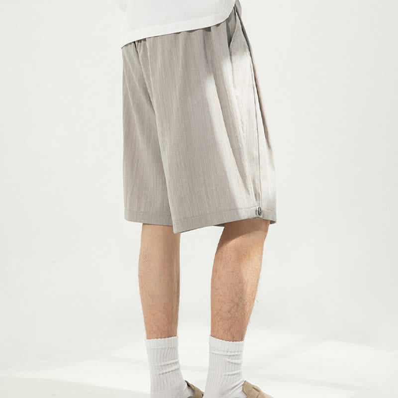 Buddha Stones Summer Casual Minimalist Drawstring Elastic Waist Solid Men's Shorts With Pocket - image 4