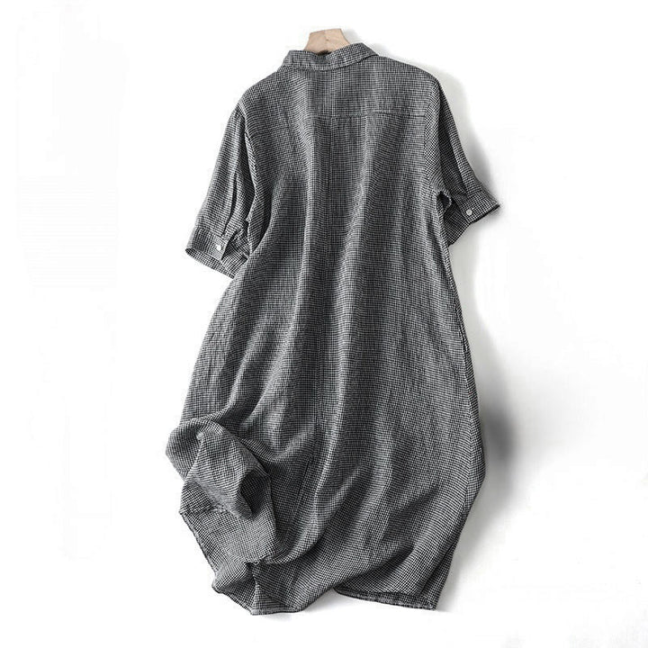 Buddha Stones Summer Casual Vintage Button-Up Plaid Women's Short Sleeve Dresses - image 5