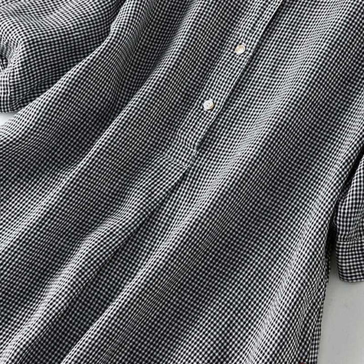 Buddha Stones Summer Casual Vintage Button-Up Plaid Women's Short Sleeve Dresses - image 8