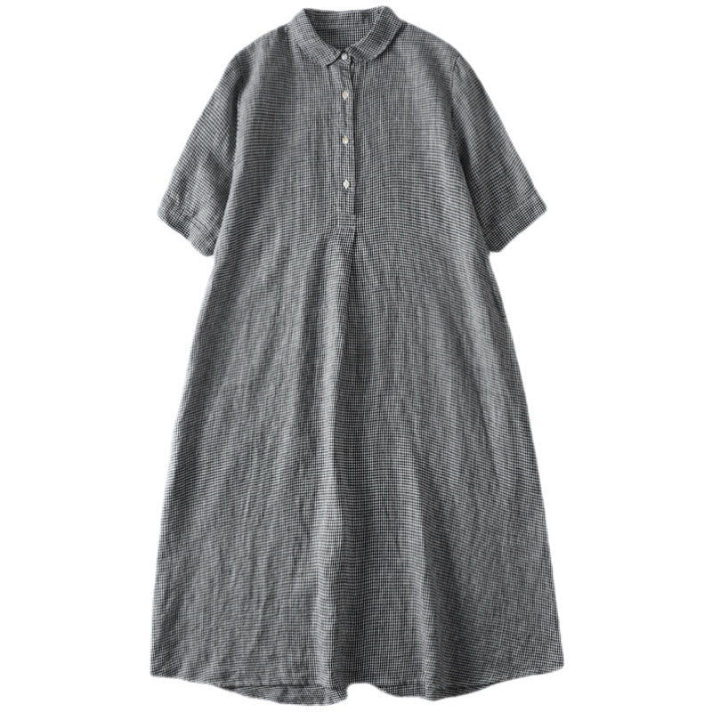 Buddha Stones Summer Casual Vintage Button-Up Plaid Women's Short Sleeve Dresses - image 4