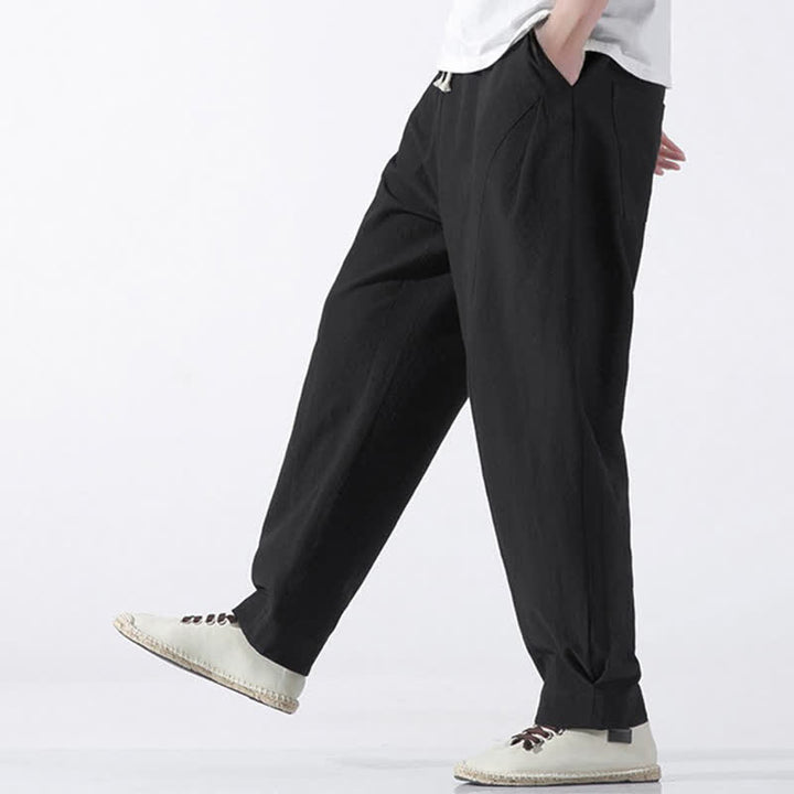 Buddha Stones Summer Casual Minimalist Drawstring Solid Cotton Cropped Pants Men's Harem Pants With Pocket - image 14