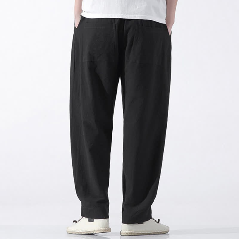 Buddha Stones Summer Casual Minimalist Drawstring Solid Cotton Cropped Pants Men's Harem Pants With Pocket - image 12