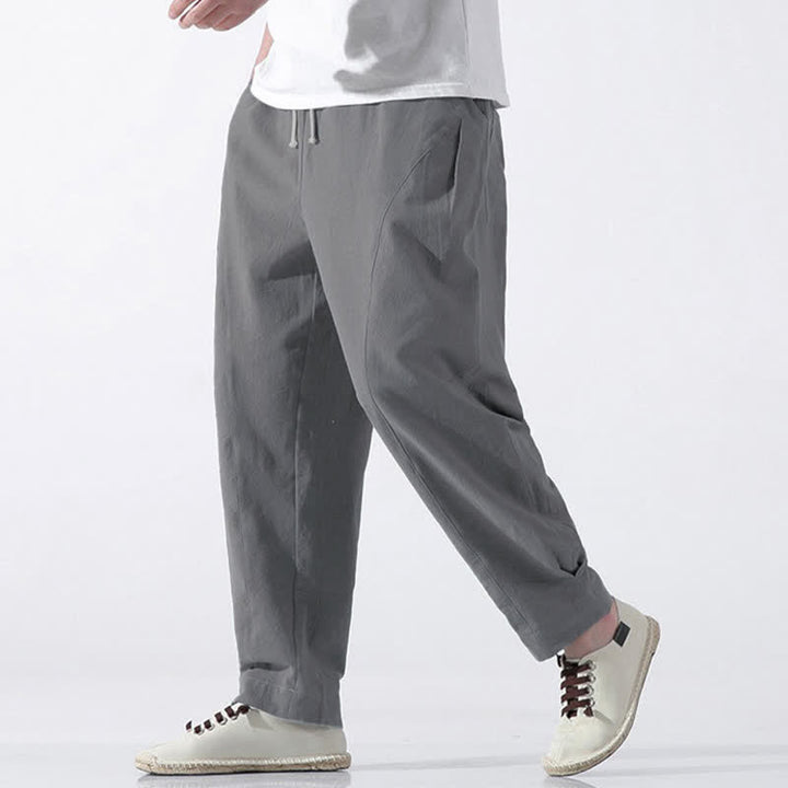 Buddha Stones Summer Casual Minimalist Drawstring Solid Cotton Cropped Pants Men's Harem Pants With Pocket - image 24