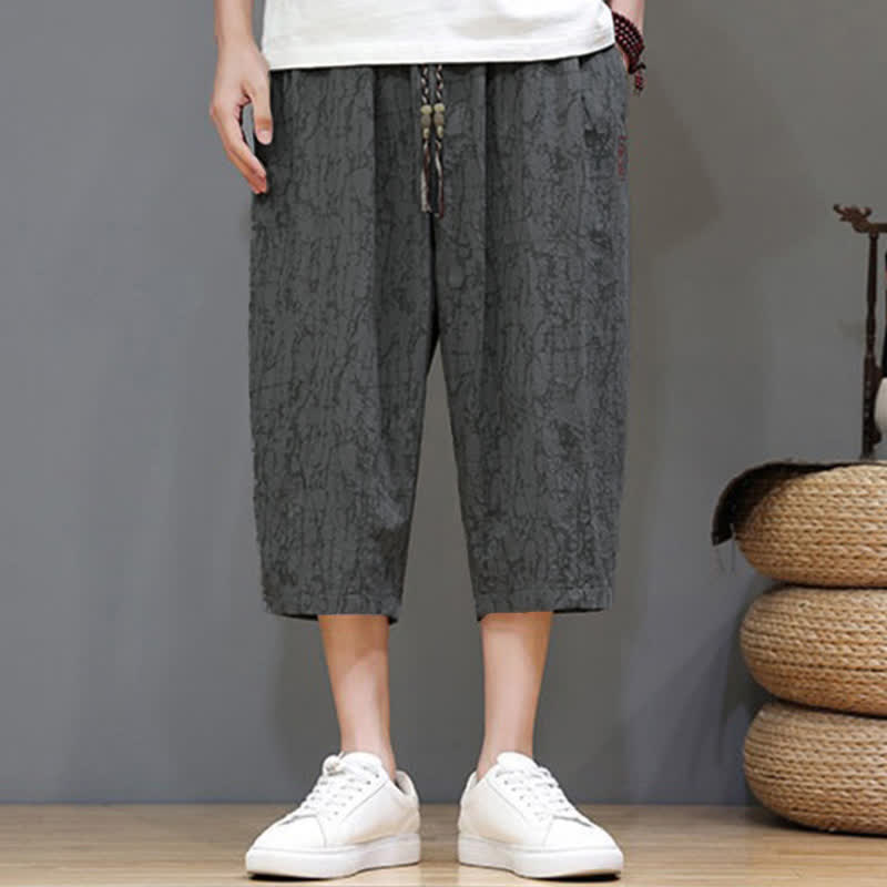 Buddha Stones Summer Casual Vintage Drawstring Abstract Men's Cropped Pants With Pockets - image 3