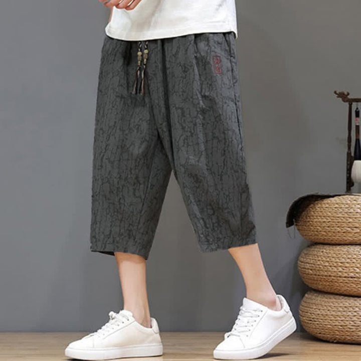 Buddha Stones Summer Casual Vintage Drawstring Abstract Men's Cropped Pants With Pockets - image 2