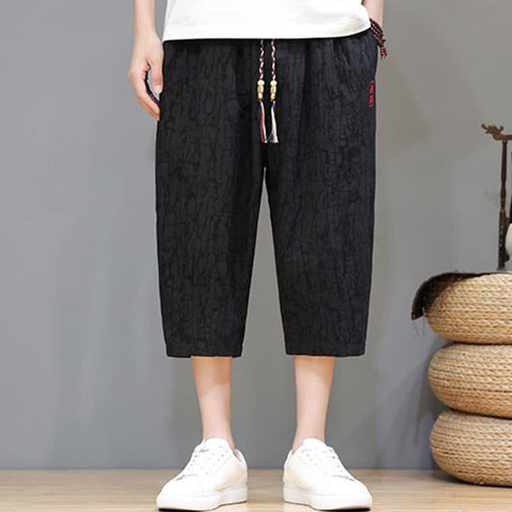 Buddha Stones Summer Casual Vintage Drawstring Abstract Men's Cropped Pants With Pockets - image 18