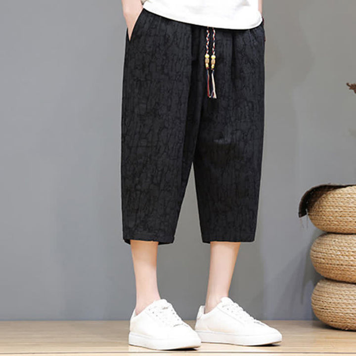 Buddha Stones Summer Casual Vintage Drawstring Abstract Men's Cropped Pants With Pockets - image 17