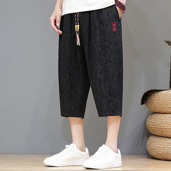 Buddha Stones Summer Casual Vintage Drawstring Abstract Men's Cropped Pants With Pockets - image 16