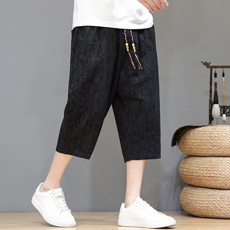 Buddha Stones Summer Casual Vintage Drawstring Abstract Men's Cropped Pants With Pockets - image 19