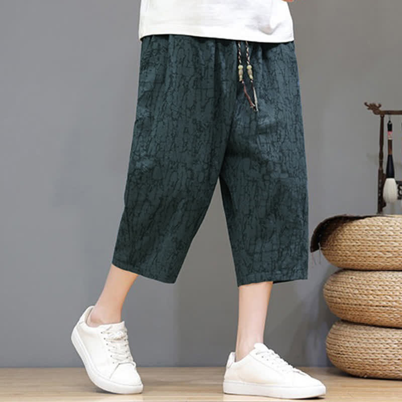 Buddha Stones Summer Casual Vintage Drawstring Abstract Men's Cropped Pants With Pockets - image 23