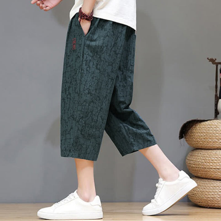Buddha Stones Summer Casual Vintage Drawstring Abstract Men's Cropped Pants With Pockets - image 27
