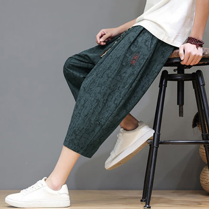 Buddha Stones Summer Casual Vintage Drawstring Abstract Men's Cropped Pants With Pockets - image 30