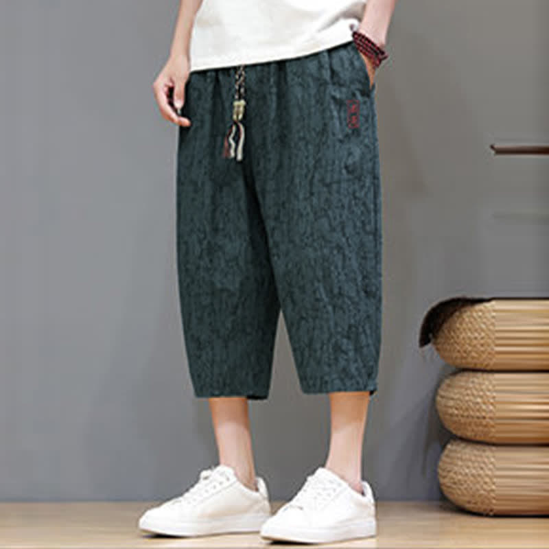 Buddha Stones Summer Casual Vintage Drawstring Abstract Men's Cropped Pants With Pockets - image 29