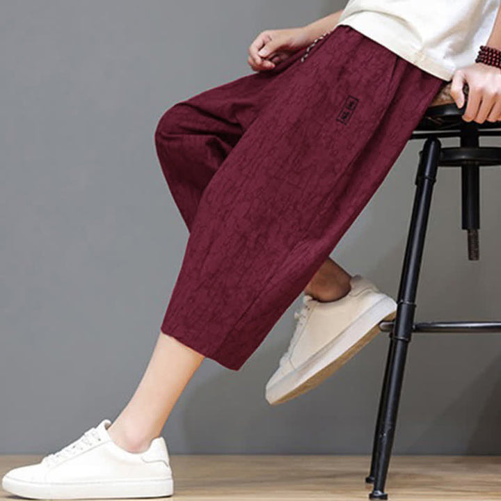 Buddha Stones Summer Casual Vintage Drawstring Abstract Men's Cropped Pants With Pockets - image 38