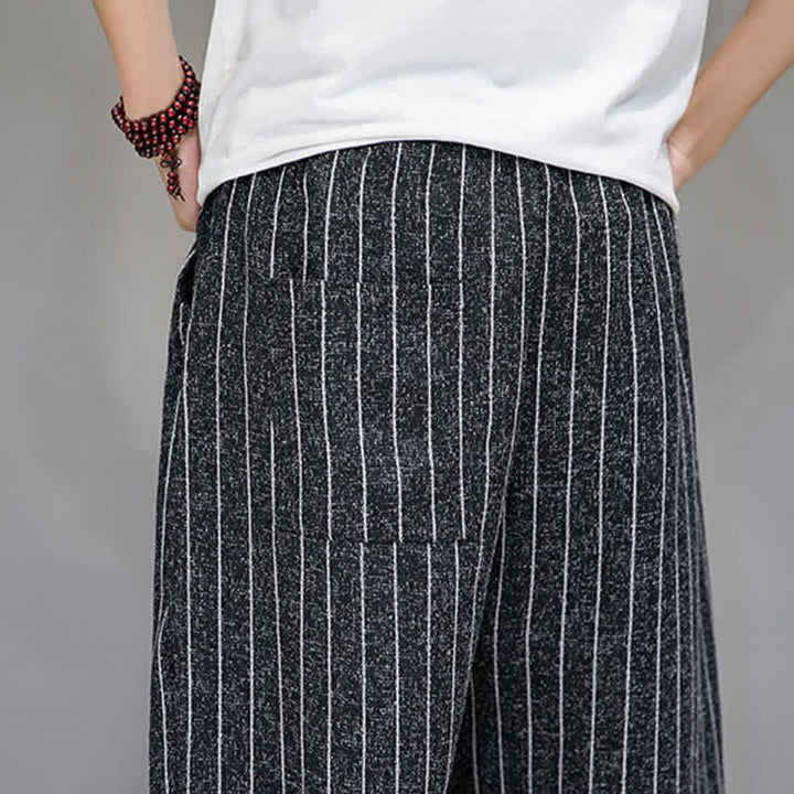 Buddha Stones Summer Casual Drawstring Striped Cropped Pants Men's Harem Pants With Pockets - image 8
