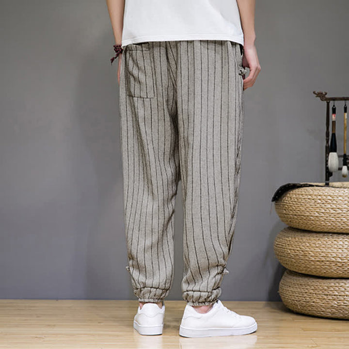 Buddha Stones Summer Casual Drawstring Striped Cropped Pants Men's Harem Pants With Pockets - image 24