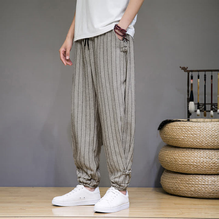 Buddha Stones Summer Casual Drawstring Striped Cropped Pants Men's Harem Pants With Pockets - image 23
