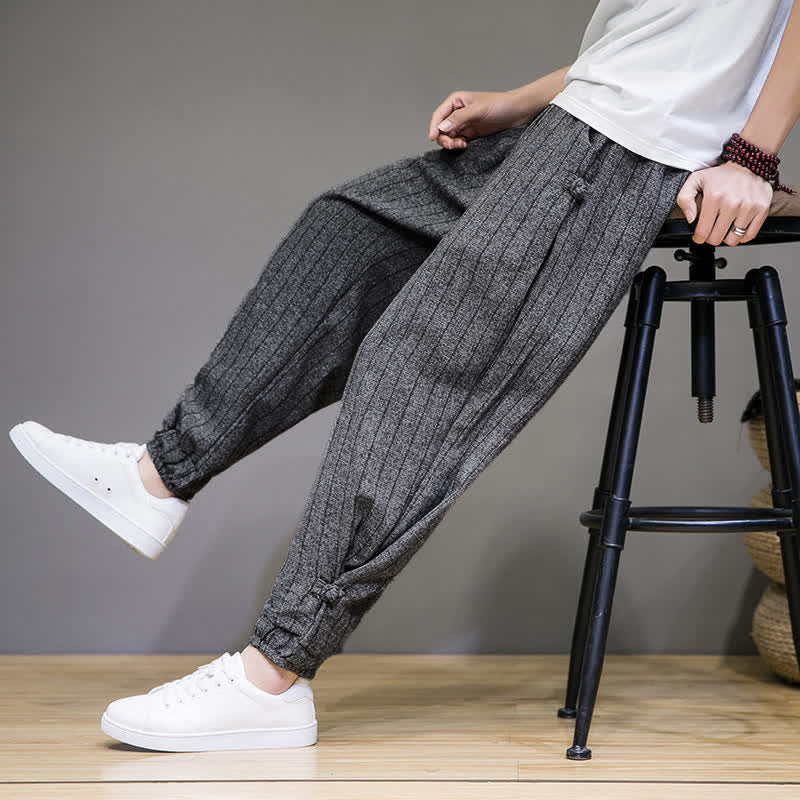 Buddha Stones Summer Casual Drawstring Striped Cropped Pants Men's Harem Pants With Pockets - image 19
