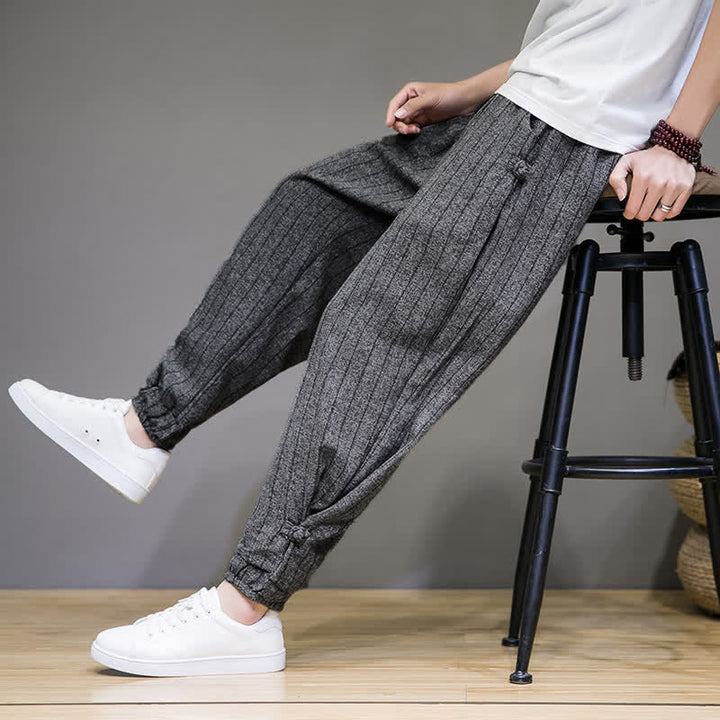 Buddha Stones Summer Casual Drawstring Striped Cropped Pants Men's Harem Pants With Pockets - image 19