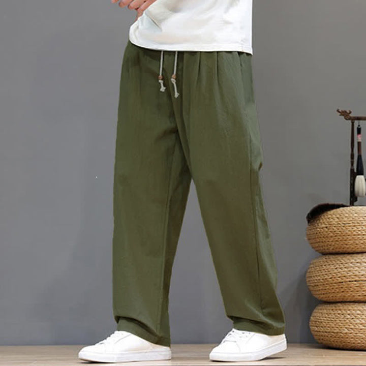 Buddha Stones Summer Casual Vintage Drawstring Solid Cotton Ankle Pants Men's Harem Pants With Pocket - image 2