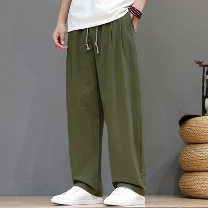 Buddha Stones Summer Casual Vintage Drawstring Solid Cotton Ankle Pants Men's Harem Pants With Pocket - image 8