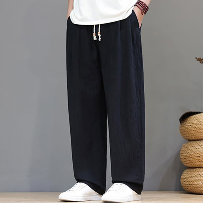 Buddha Stones Summer Casual Vintage Drawstring Solid Cotton Ankle Pants Men's Harem Pants With Pocket - Black - US/UK/AU48, EU58 (6XL) - image 10