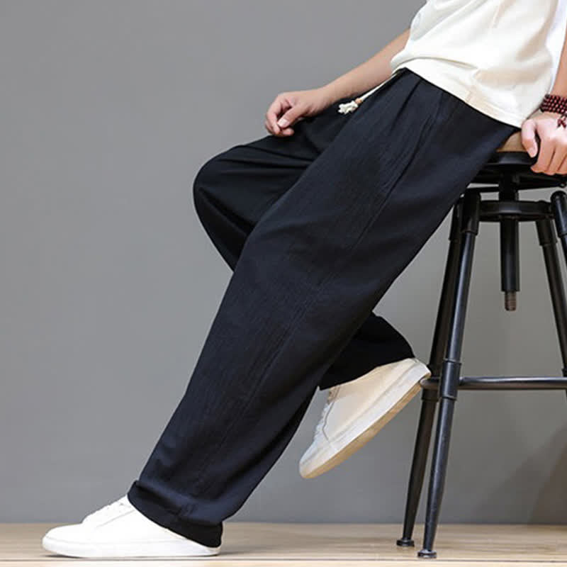 Buddha Stones Summer Casual Vintage Drawstring Solid Cotton Ankle Pants Men's Harem Pants With Pocket - image 17