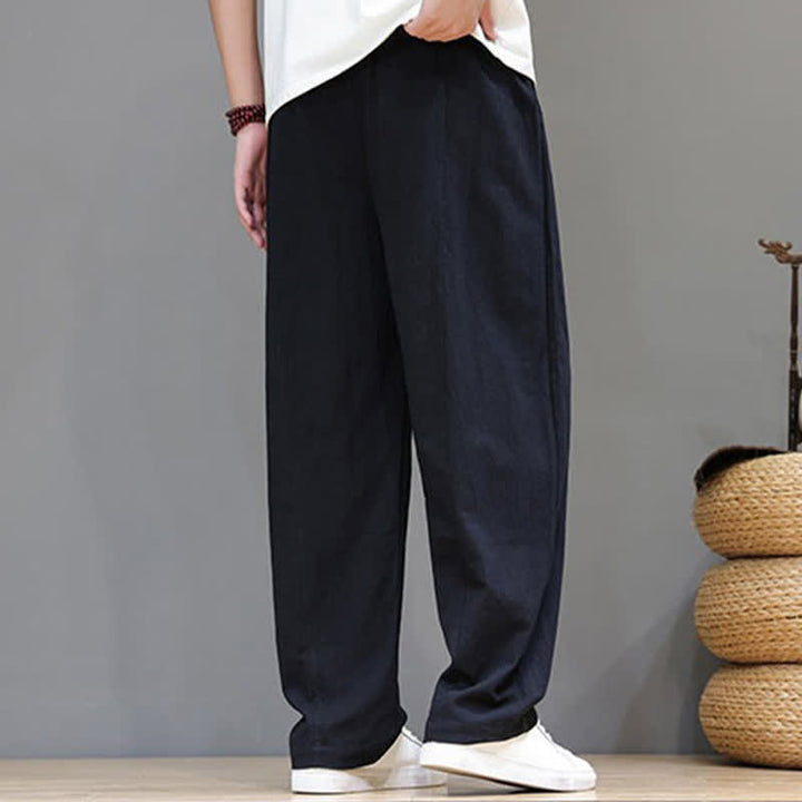 Buddha Stones Summer Casual Vintage Drawstring Solid Cotton Ankle Pants Men's Harem Pants With Pocket - image 14