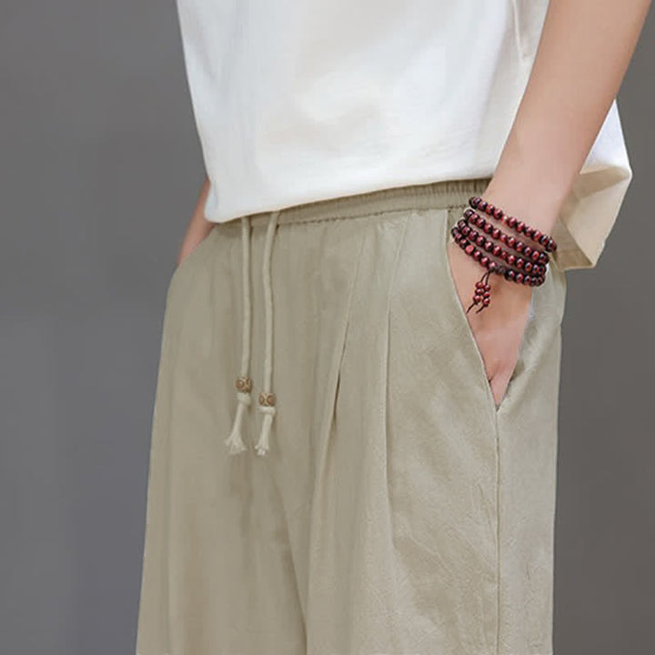 Buddha Stones Summer Casual Vintage Drawstring Solid Cotton Ankle Pants Men's Harem Pants With Pocket - image 26
