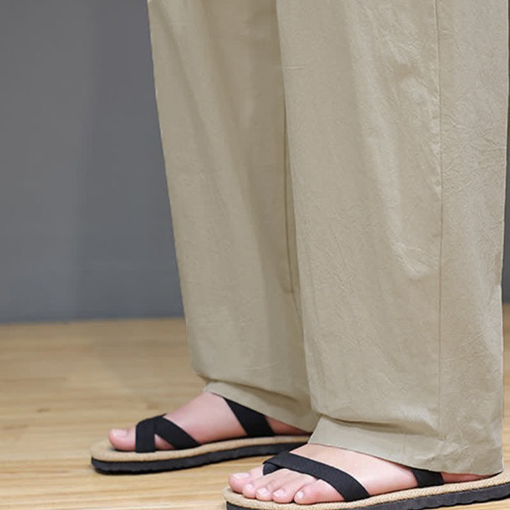 Buddha Stones Summer Casual Vintage Drawstring Solid Cotton Ankle Pants Men's Harem Pants With Pocket - image 27