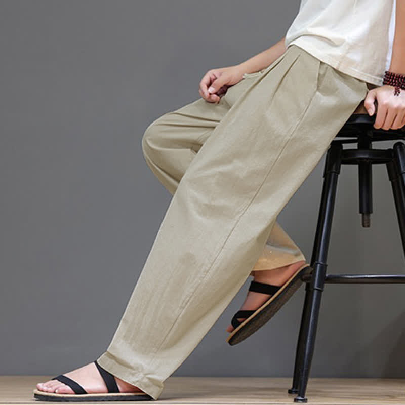 Buddha Stones Summer Casual Vintage Drawstring Solid Cotton Ankle Pants Men's Harem Pants With Pocket - image 24