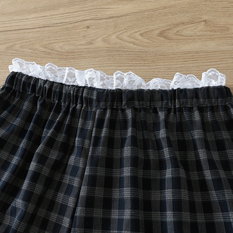 Buddha Stones Summer Casual Vintage Drawstring Plaid Lace Trim Cotton Long Pants Women's Wide Leg Pants With Pockets - image 3