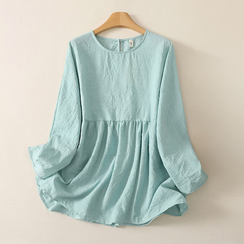 Buddha Stones Summer Casual Minimalist Solid Crew Neck Women's Long Sleeve Shirts - PaleTurquoise - US12, UK/AU16, EU44 (2XL) - image 4