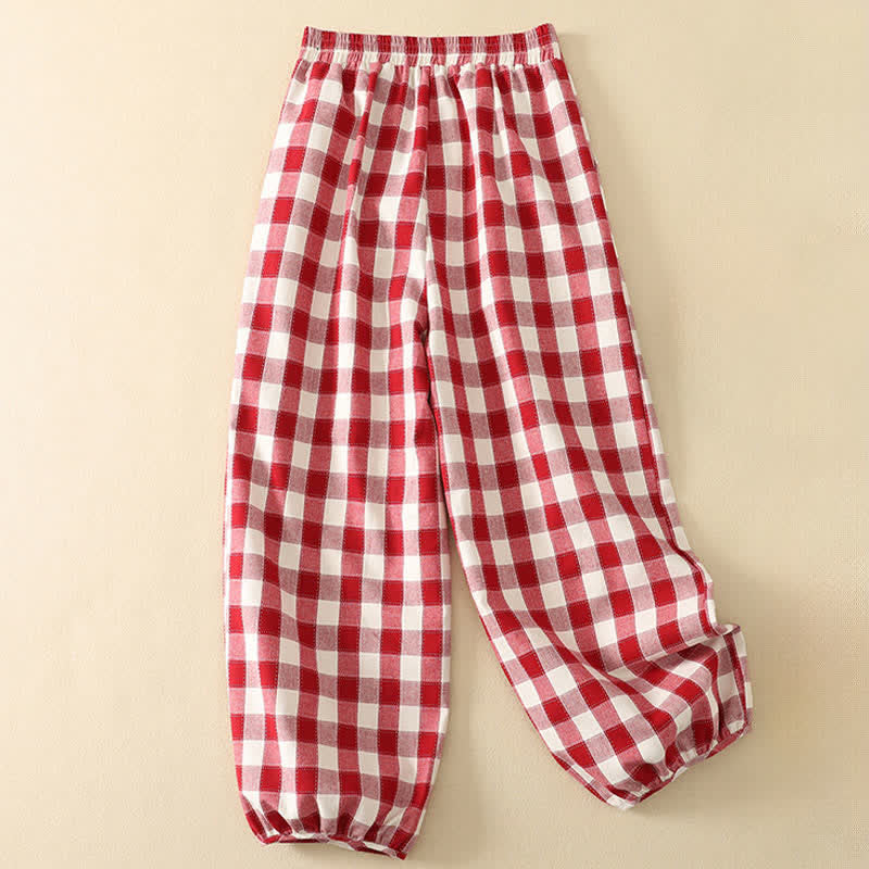 Buddha Stones Summer Casual Classic Plaid Cropped Pants Women's Harem Pants With Pocket - image 1