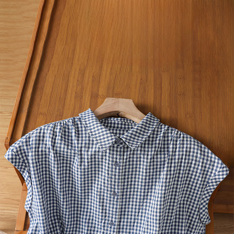 Buddha Stones Summer Casual Vintage Button-Up Plaid Women's Sleeveless Shirts Tank Top - image 9