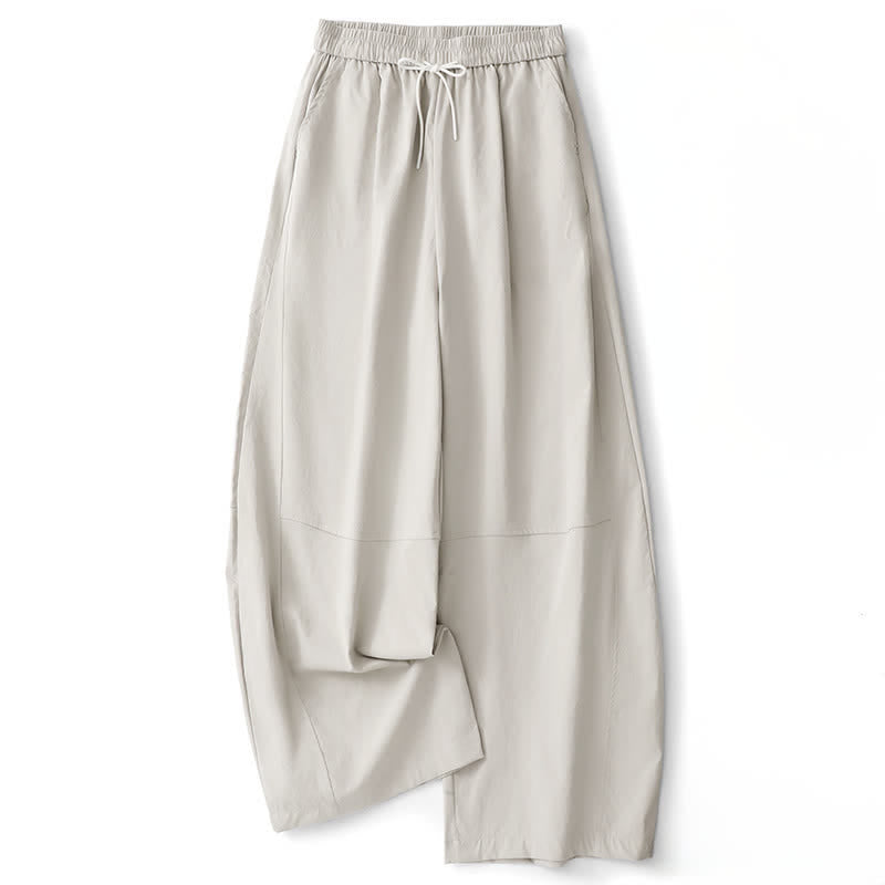 Buddha Stones Summer Casual Minimalist Drawstring Solid Cotton Ankle Pants Women's Harem Pants With Pocket - Beige - US8-10, UK/AU12-14, EU40-42 (2XL) - image 8
