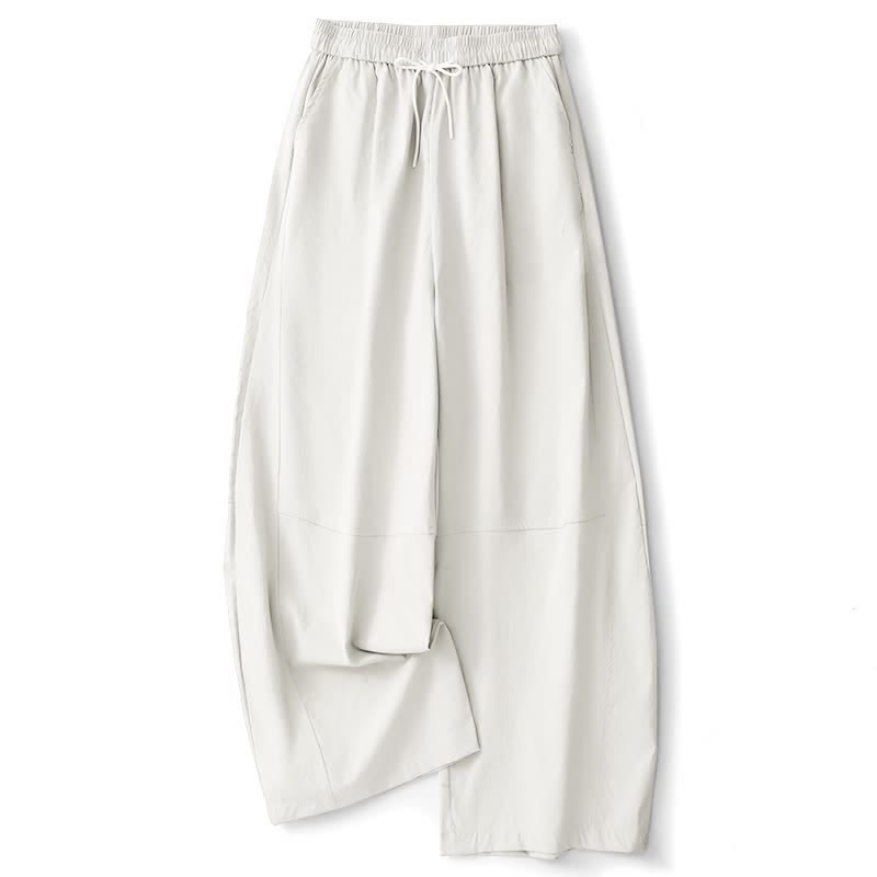 Buddha Stones Summer Casual Minimalist Drawstring Solid Cotton Ankle Pants Women's Harem Pants With Pocket - White - US8-10, UK/AU12-14, EU40-42 (2XL) - image 18