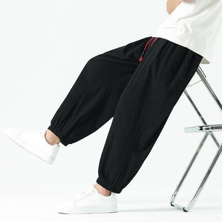 Buddha Stones Summer Casual Boho Drawstring Solid Cotton Cropped Pants Men's Harem Pants With Pocket - image 18