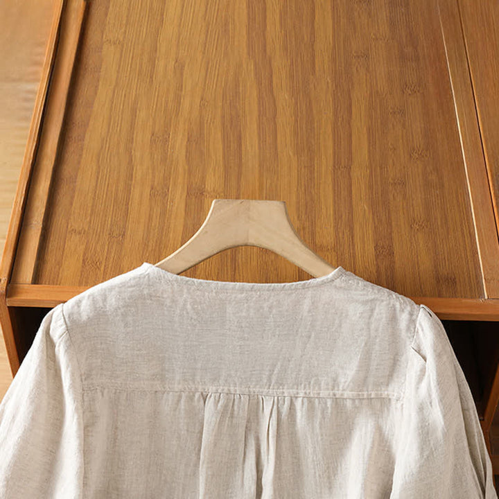 Buddha Stones Summer Casual Minimalist Button-Up Solid Women's Short Sleeve Shirts With Patch Pocket - image 16