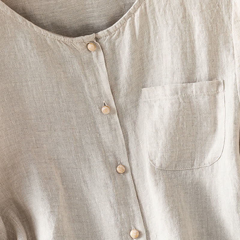Buddha Stones Summer Casual Minimalist Button-Up Solid Women's Short Sleeve Shirts With Patch Pocket - image 17