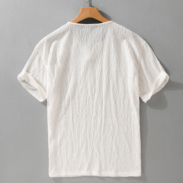 Buddha Stones Summer Casual Minimalist Solid V-Neck Men's Short Sleeve T-Shirts - image 13