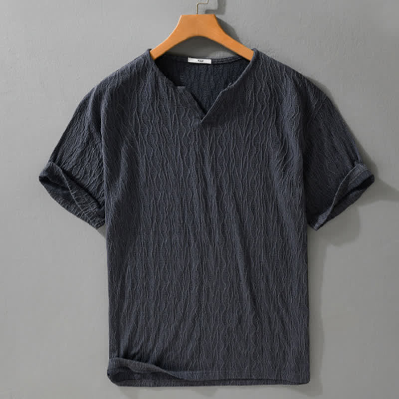 Buddha Stones Summer Casual Minimalist Solid V-Neck Men's Short Sleeve T-Shirts - image 1